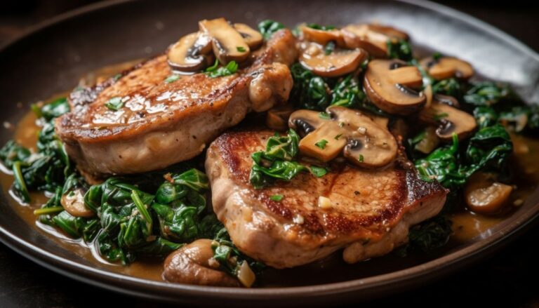 Marinated Greek Lamb Chops with Mushrooms and Tomatoes