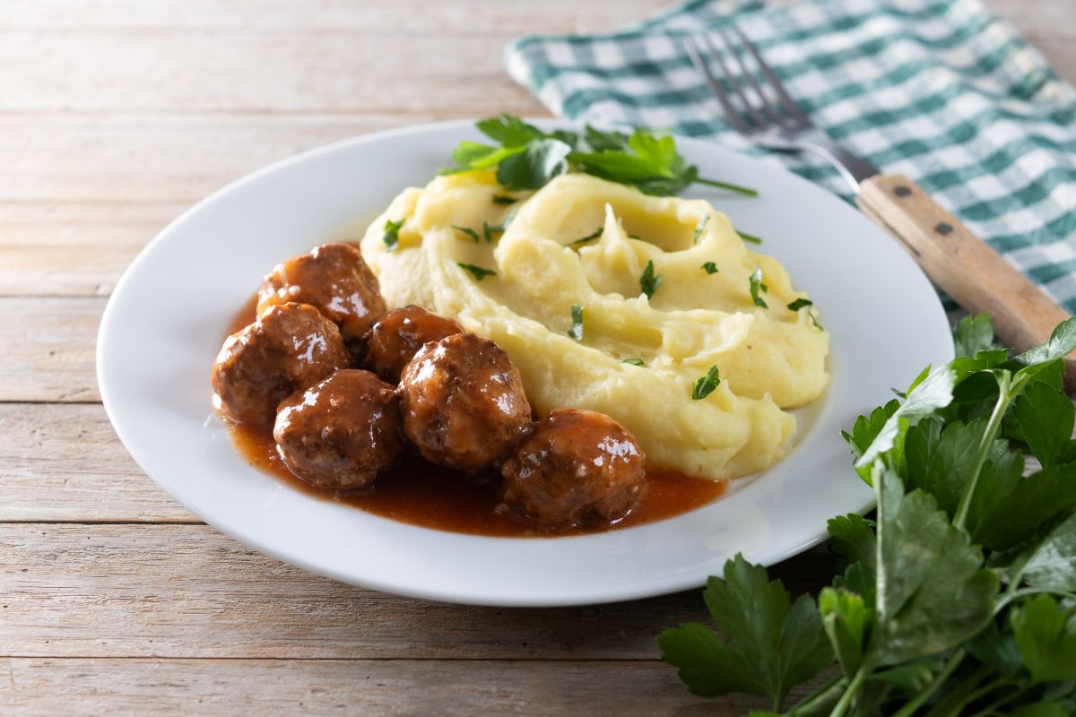 Salisbury Steak Meatballs with Garlic Herb Mashed Potatoes